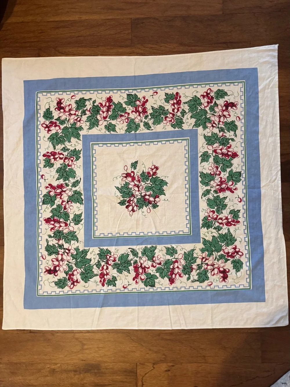 Vintage 1940’s-1950’s Cotton Linen Tablecloth with Grapes 28.5“ X 29.5“